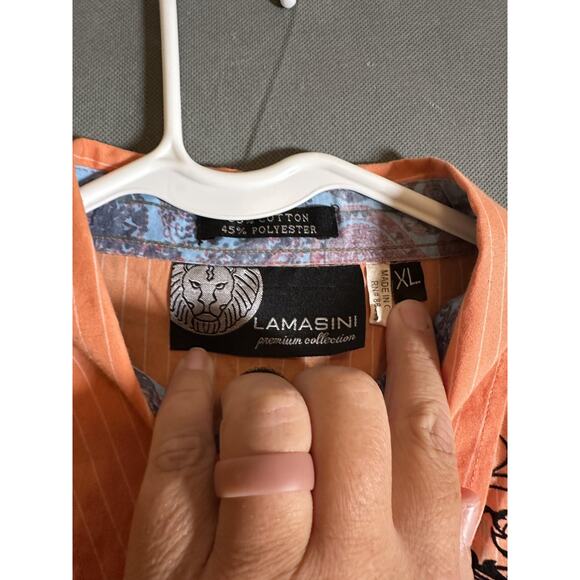 Lamasini Shirt Mens XL Orange Embroidered Sword Axe Studded Western Button Up - Picture 3 of 6